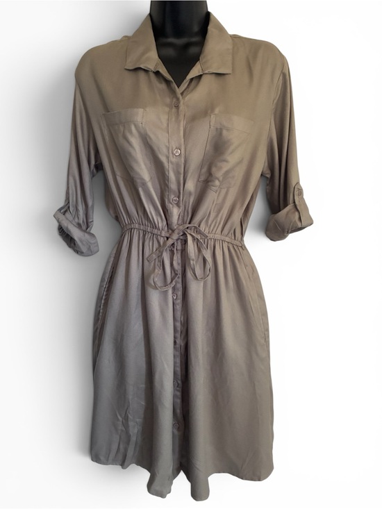 Japna Dresses & Skirts - Japna Utility Shirt Dress Drawstring Waist Army Olive Green 100% Viscose Sz M